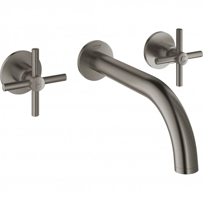 Смеситель GROHE ATRIO NEW двухвентильный для раковины на 3 отверстия, настенный монтаж, темный графит матовы () 20164AL3 Смеситель GROHE ATRIO NEW двухвентильный для раковины на 3 отверстия, настенный монтаж, темный графит матовы () 20164AL3